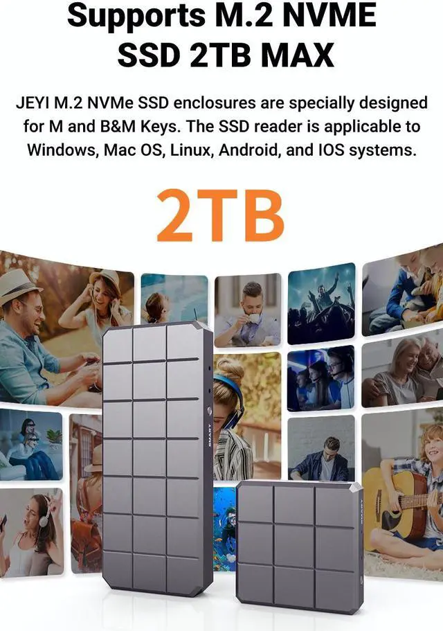 Alt view image 3 of 7 - Weastlinks M.2 NVME 2280 2230 SSD Enclosure, USB 3.2 10Gbps to NVME M-Key(B&M Key) External Solid State Drive Case