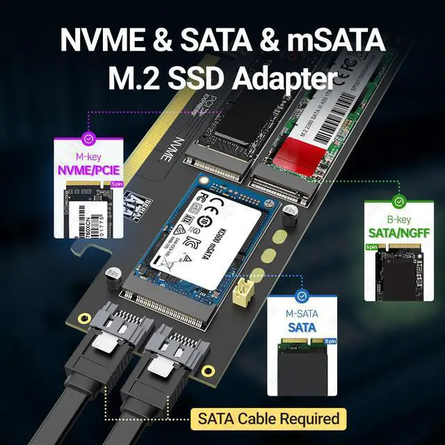 Alt view image 4 of 7 - Weastlinks NVMe NGFF and mSATA SSD PCIe 4.0/3.0 Adapter Card, 3 in 1 M.2 NVME to PCIE/M.2 SATA SSD to SATA III/mSATA to SATA Converter