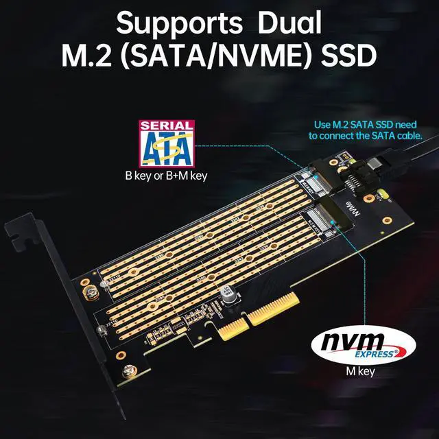 Alt view image 3 of 6 - Weastlinks SK9 M.2 Dual PCIE 4.0 Adapter for NVMe / NGFF SSD With Turbo Fan, NVME (m Key) and SATA (b Key) SSD to PCIe x4 X8 X16 Slot