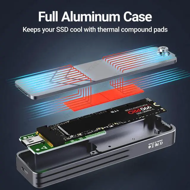 Alt view image 6 of 7 - Weastlinks M.2 NVMe SATA SSD Enclosure, USB 3.2 Gen 2 10Gbps or 6Gbps NGFF M-Key B-Key External Aluminum M.2 Case Support Trim UASP