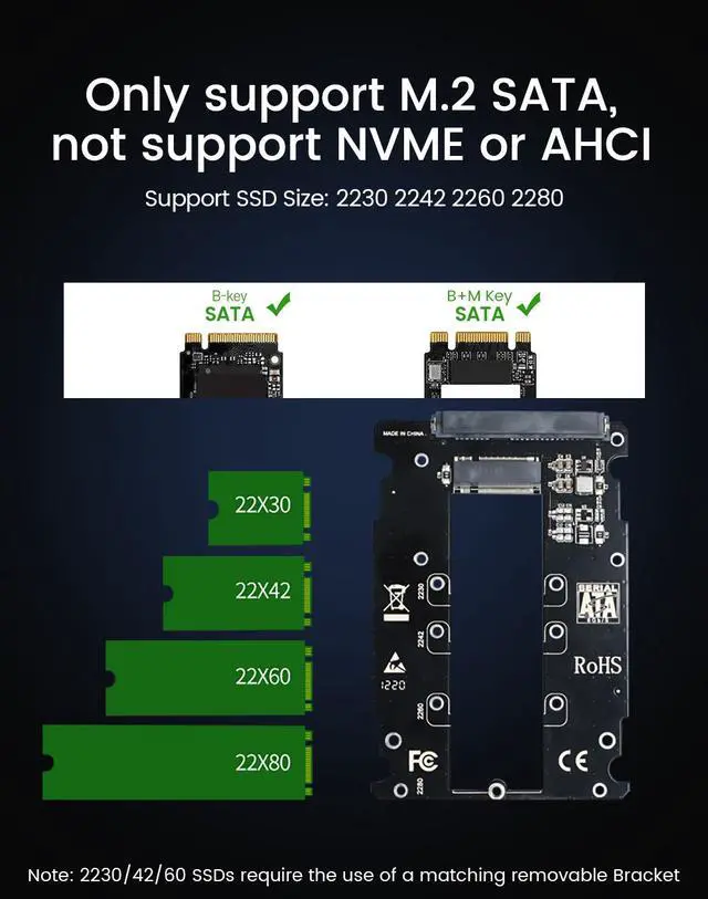 Alt view image 4 of 7 - Weastlinks M.2 NGFF to 2.5" SATA 3.0 Adapter, M.2 SATA SSD to SATA III 6Gbps Expansion Card Support 2230 2242 2260 2280 Hard Drive