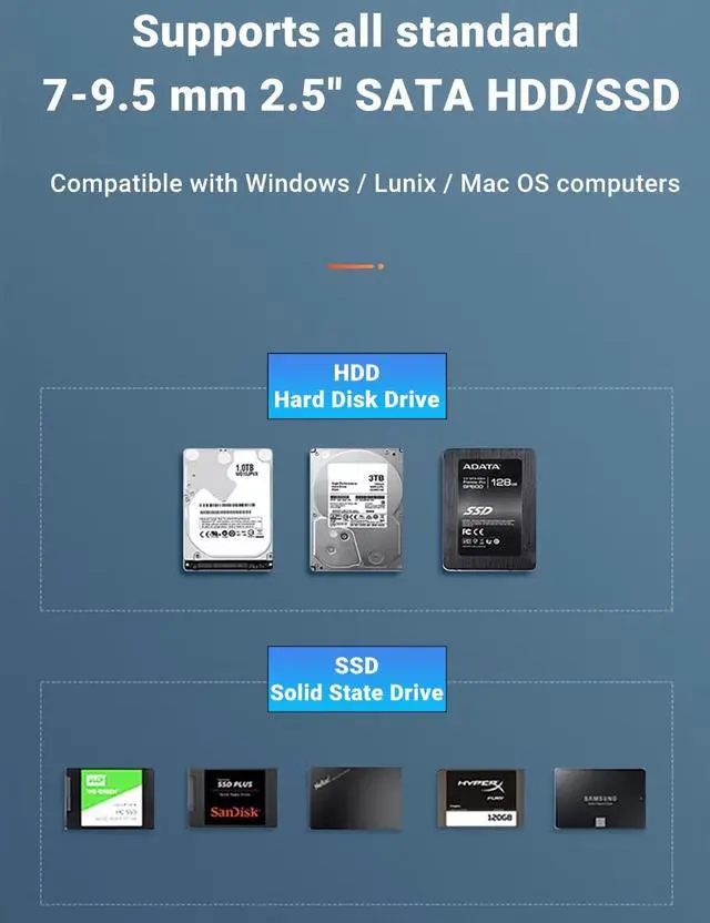 Alt view image 5 of 7 - Weastlinks 2.5" Hard Drive Enclosure Clearly Case USB 10Gbps to SATA III/II/I External Hard Disk Case for 9.5/7mm HDD SSD Support UASP