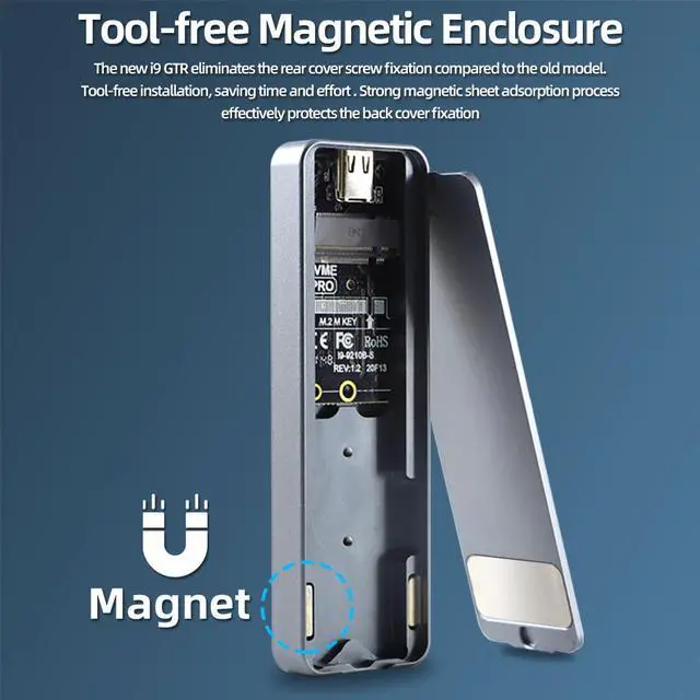 Alt view image 4 of 7 - Weastlinks M.2 NVME NGFF Aluminium Tool-free SSD Enclosure, USB3.2 Gen2 Magnetic Hard Drive Case for M.2 PCIe NVMe SSD 2280/60/42/30