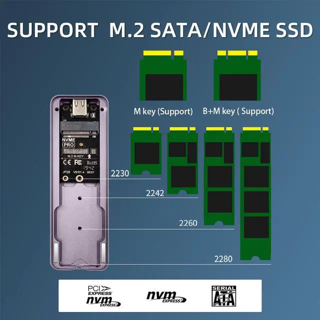 Alt view image 5 of 7 - Weastlinks M.2 NVME NGFF Aluminium Tool-free SSD Enclosure, USB3.2 Gen2 Magnetic Hard Drive Case for M.2 PCIe NVMe SSD 2280/60/42/30