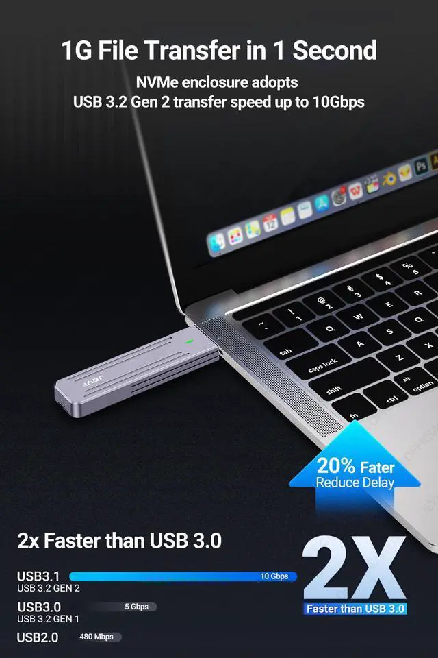 Alt view image 4 of 7 - Weastlinks Direct-attach M.2 NVMe Enclosure, USB-A Plug USB 3.2 10Gbps In-line Aluminum 2242 2280 SSD Case With Magnet Protective Case