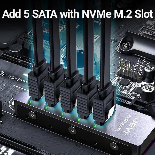 Alt view image 2 of 6 - Weastlinks NVMe M.2 to 5 Sata Adapter, Internal 5 Port Non-RAID SATA III 6GB/s NVMe Adapter Card for Desktop PC Support SSD and HDD