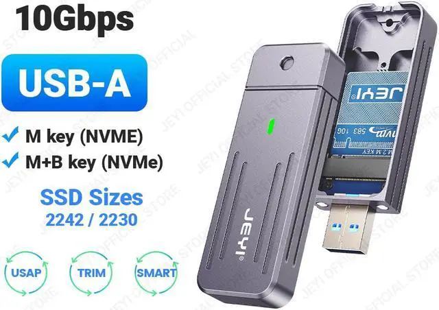 Main image of Weastlinks Direct-attach M.2 NVMe Enclosure, USB-A Plug USB 3.2 10Gbps In-line Aluminum 2242 2280 SSD Case With Magnet Protective Case