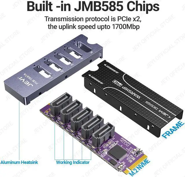 Alt view image 5 of 6 - Weastlinks NVMe M.2 to 5 Sata Adapter, Internal 5 Port Non-RAID SATA III 6GB/s NVMe Adapter Card for Desktop PC Support SSD and HDD