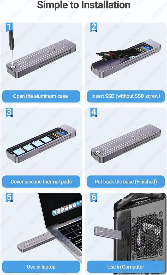 Alt view image 7 of 7 - Weastlinks Direct-attach M.2 NVMe Enclosure, USB-A Plug USB 3.2 10Gbps In-line Aluminum 2242 2280 SSD Case With Magnet Protective Case