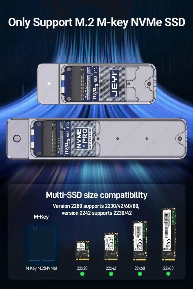 Alt view image 3 of 7 - Weastlinks Direct-attach M.2 NVMe Enclosure, USB-A Plug USB 3.2 10Gbps In-line Aluminum 2242 2280 SSD Case With Magnet Protective Case