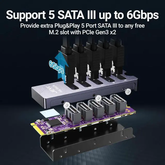 Alt view image 4 of 6 - Weastlinks NVMe M.2 to 5 Sata Adapter, Internal 5 Port Non-RAID SATA III 6GB/s NVMe Adapter Card for Desktop PC Support SSD and HDD
