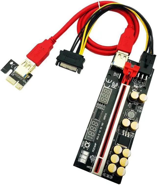 Alt view image 6 of 7 - Weastlinks Newest VER016 PCIE Riser 016 V016 Riser PCI Express X16 Temperature Voltage 3 RGB LED 6P USB Mining Riser For Video Card