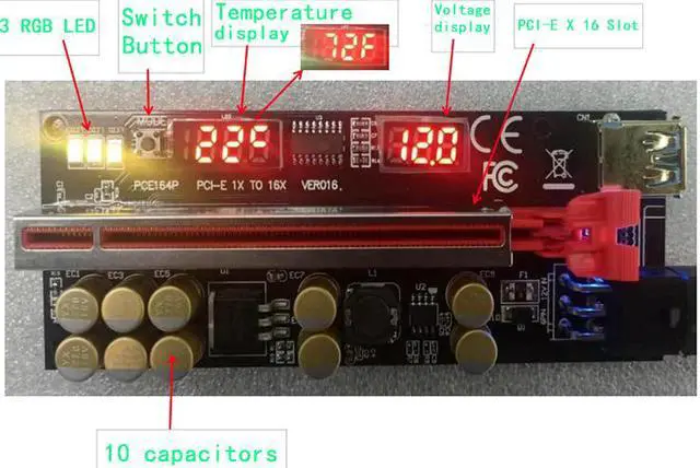 Alt view image 4 of 7 - Weastlinks Newest VER016 PCIE Riser 016 V016 Riser PCI Express X16 Temperature Voltage 3 RGB LED 6P USB Mining Riser For Video Card