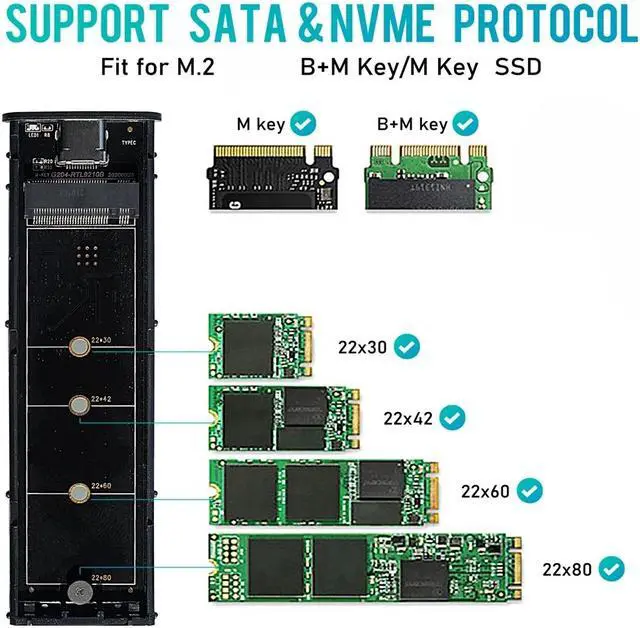 Alt view image 3 of 7 - Weastlinks M2 SSD Case Enclosure Dual Protocol M.2 SATA NVME to USB Adapter 10Gbps USB3.1 Gen2 USB C External Box Support 2230-2280 M.2 SSD
