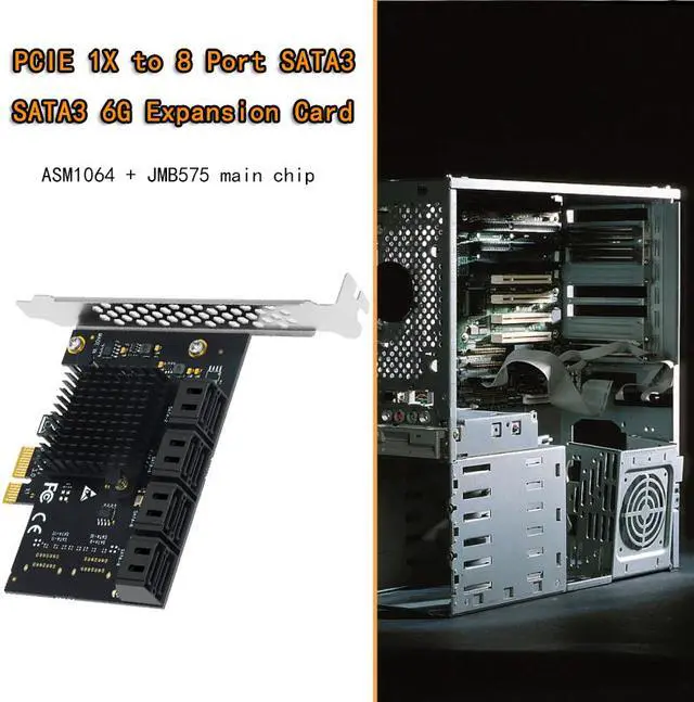 Alt view image 6 of 7 - Weastlinks PCIe to SATA Expansion Card 8 Port SATA Multiplier PCI Express X1 Controller SATA 3 HDD SSD Adapter PCI E SATA3 Riser for Mining
