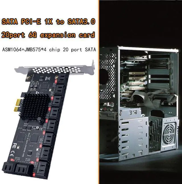 Alt view image 6 of 7 - Weastlinks PCIE SATA Adapter Mining 20/16/12/10/8/6/4 Ports SATA 6Gb to PCI Express Controller Expansion Card PCIe to SATA III Converter for PC