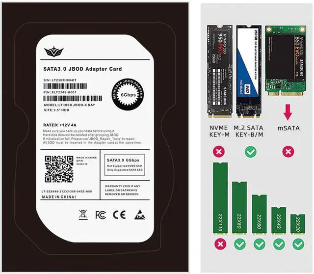 Alt view image 3 of 6 - Weastlinks Metal Case 4/5 Port B+M Key M.2 SATA SSD to 3.5" SATA3.0 6Gb JBOD Adapter Card With Enclosure Socket M2 NGFF to SATA Adapter Box