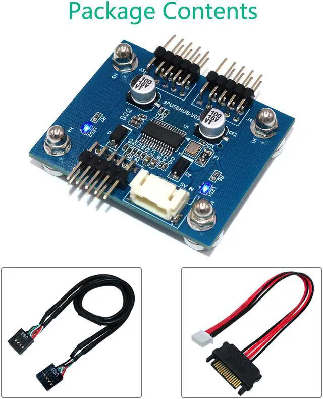 Alt view image 7 of 7 - Weastlinks Cable USB 9Pin Motherboard Header Splitter HUB 1 to 2 Extension Cable Adapter 9-Pin Connectors with SATA Power Cable Magnet Foot