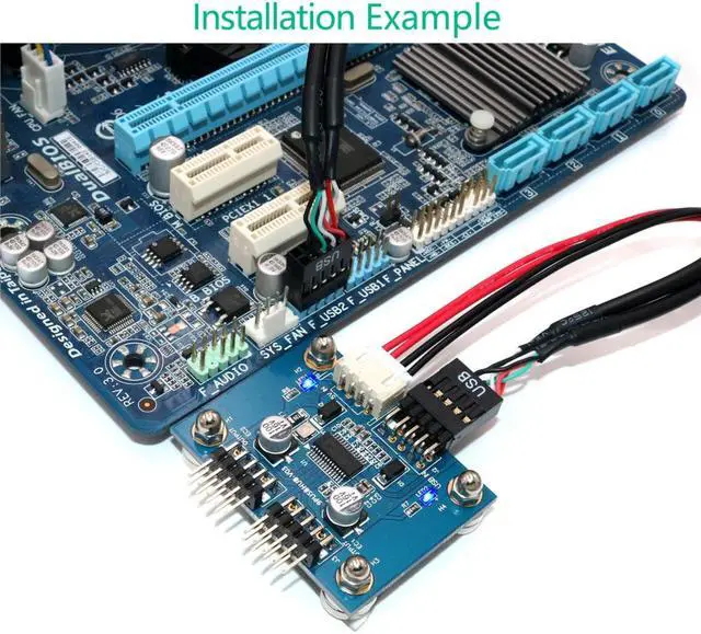 Alt view image 5 of 7 - Weastlinks Cable USB 9Pin Motherboard Header Splitter HUB 1 to 2 Extension Cable Adapter 9-Pin Connectors with SATA Power Cable Magnet Foot