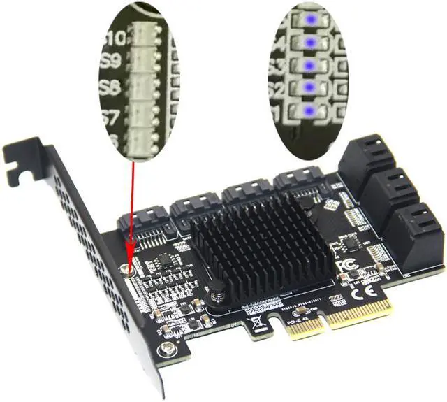 Alt view image 2 of 7 - Weastlinks Chi a Mining Riser 10 Port PCIE SATA Card PCI Express SATA Controller PCIE to SATA3 Expansion Card PCI E X4 SATA 3 6Gbps ASM1166