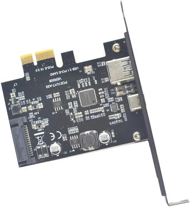 Alt view image 6 of 7 - Weastlinks SuperSpeed USB 3.1 Type C + USB 3.0 PCI-Express Expansion Card Riser 15pin SATA Power Connector PCIE X1 Adapter ASM3142 Chipsets