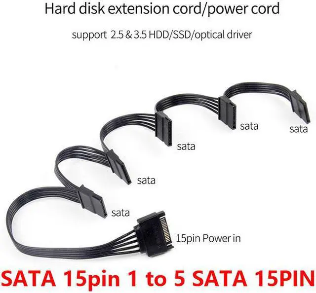Main image of Weastlinks 2pcs New SATA 15Pin M 1 to 5 SATA 15Pin F Hard Drive Power Supply Splitter Cable Cord for DIY PC Sever 15-pin Power Adapter 60CM Wire