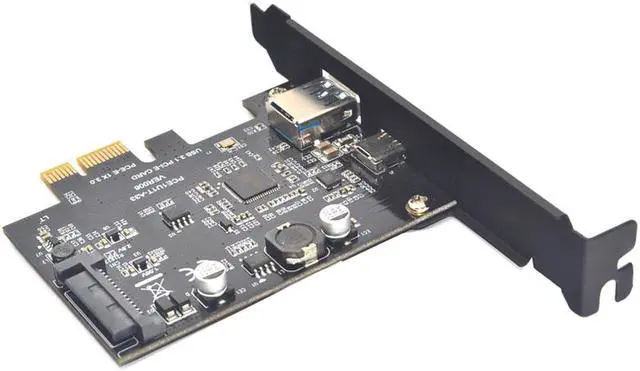 Alt view image 3 of 7 - Weastlinks SuperSpeed USB 3.1 Type C + USB 3.0 PCI-Express Expansion Card Riser 15pin SATA Power Connector PCIE X1 Adapter ASM3142 Chipsets