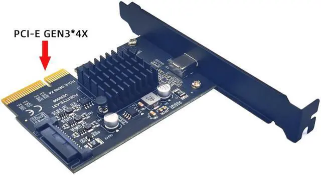 Alt view image 3 of 6 - Weastlinks USB 3.2 GEN2*2 20Gbps PCIE Card PCI Express 3.0 X4 to TYPE C Expansion Adapter PCI-E USB C Riser SATA Power 1 Port TYPE-C for PC