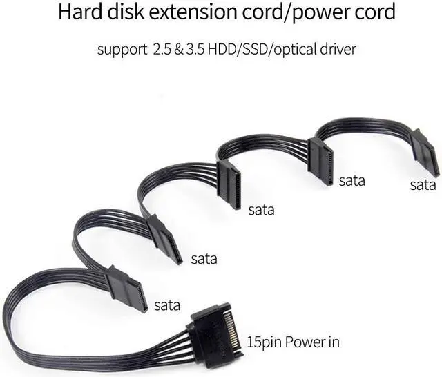 Alt view image 6 of 7 - Weastlinks 2pcs New SATA 15Pin M 1 to 5 SATA 15Pin F Hard Drive Power Supply Splitter Cable Cord for DIY PC Sever 15-pin Power Adapter 60CM Wire