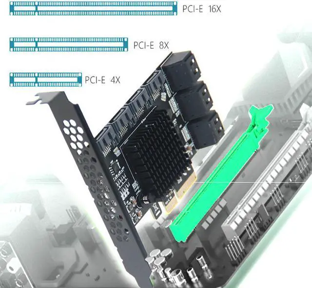 Alt view image 7 of 7 - Weastlinks Chi a Mining Riser 10 Port PCIE SATA Card PCI Express SATA Controller PCIE to SATA3 Expansion Card PCI E X4 SATA 3 6Gbps ASM1166