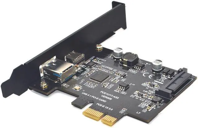 Alt view image 4 of 7 - Weastlinks SuperSpeed USB 3.1 Type C + USB 3.0 PCI-Express Expansion Card Riser 15pin SATA Power Connector PCIE X1 Adapter ASM3142 Chipsets