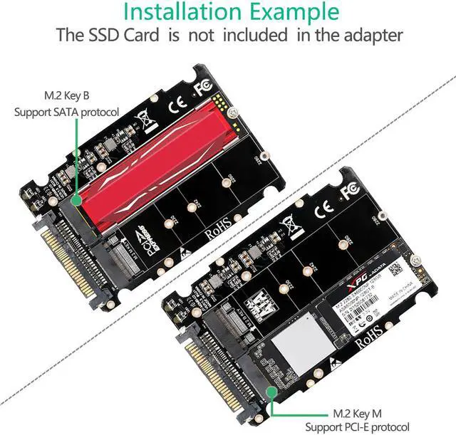 Alt view image 5 of 7 - Weastlinks M.2 SSD to U.2 Adapter 2in1 M.2 NVMe and SATA-Bus NGFF SSD to PCI-e U.2 SFF-8639 Adapter PCIe M2 Converter for Desktop Computers