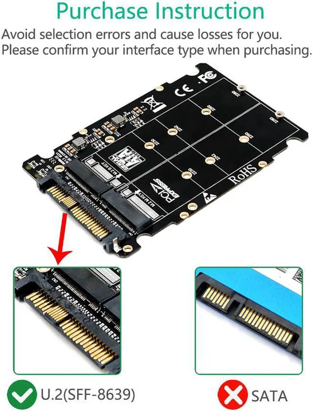 Alt view image 3 of 7 - Weastlinks M.2 SSD to U.2 Adapter 2in1 M.2 NVMe and SATA-Bus NGFF SSD to PCI-e U.2 SFF-8639 Adapter PCIe M2 Converter for Desktop Computers