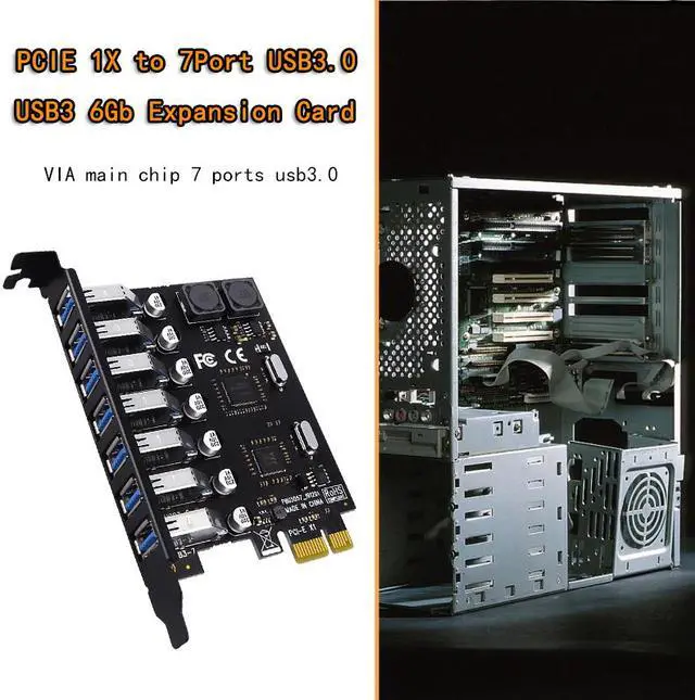 Alt view image 5 of 6 - Weastlinks USB 3.0 PCI Express Adapter PCI e to 7 Ports USB 3 Expansion Adapter Card USB3 PCIe PCI-e x1 Controller Converter for Desktop PC