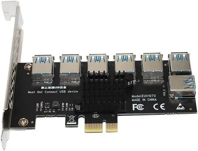 Alt view image 4 of 7 - Weastlinks PCIE 1 To 7 Riser PCIE Port Multiplier USB3.0 Riser PCI Express X16 Adapter PCI-E 1X To 16X Card Riser For Video Card BTC Mining