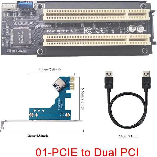 Main image of Weastlinks Mini PCIE/PCI Express X1 to Dual PCI Riser Card High Efficiency Adapter Converter USB 3.0 Cable for Desktop PC ASM1083 Chip