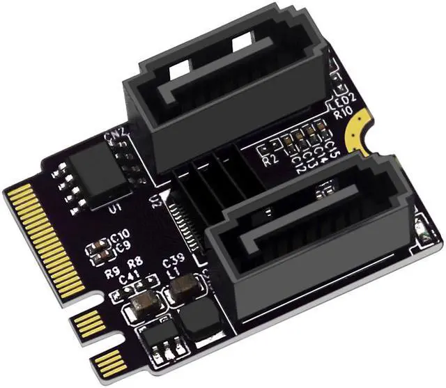 Alt view image 2 of 7 - Weastlinks M.2 to SATA Adapter WiFi M.2 Key A+E to 2 Port SATA3.0 Expansion Card Riser SATA3 6Gb M2 2230 PCIE3.0 Bandwidth for SATA SSD HDD
