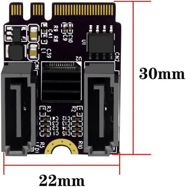 Alt view image 5 of 7 - Weastlinks M.2 to SATA Adapter WiFi M.2 Key A+E to 2 Port SATA3.0 Expansion Card Riser SATA3 6Gb M2 2230 PCIE3.0 Bandwidth for SATA SSD HDD