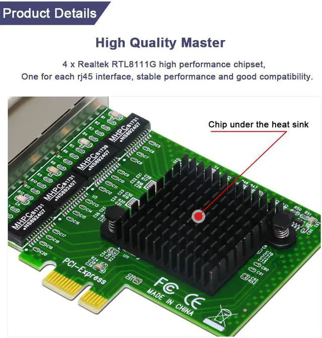 Alt view image 2 of 7 - Weastlinks Network Cards LAN Card Ethernet Network Adapter Ethernet Lan Adapter Network Card 4 Port RJ-45 PCI Express Free Internet