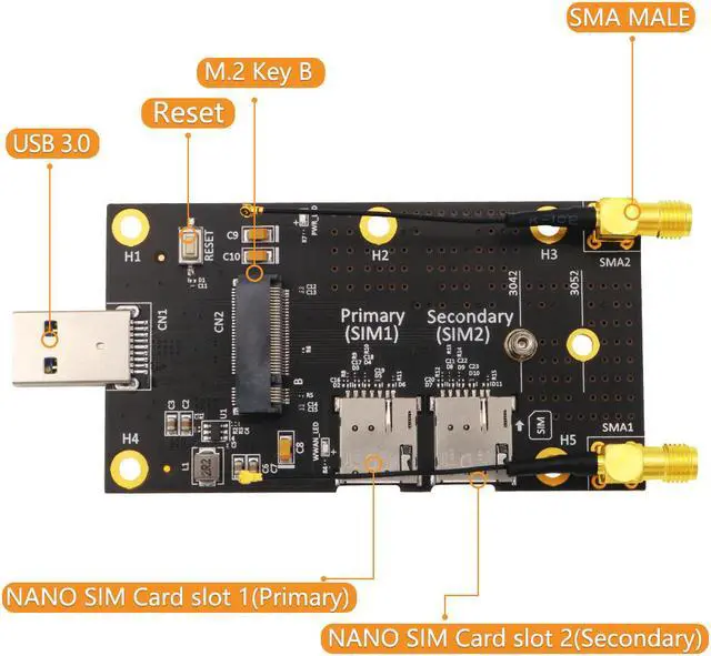 Alt view image 2 of 7 - Weastlinks NGFF M.2 Key B to USB 3.0 Adapter Expansion Card for 3G/4G/5G Module M.2 Wifi Card with Dual NANO SIM Card Slot 2.4G/5G Antenna