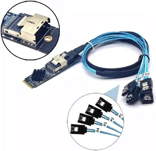 Alt view image 2 of 7 - Weastlinks NEW M.2 NVME to Mini SAS SFF-8087 Expansion Card Support 4 Port SATA3.0 6Gbps HDD SSD SATA Controller SFF8087 to M2 NVME Adapter