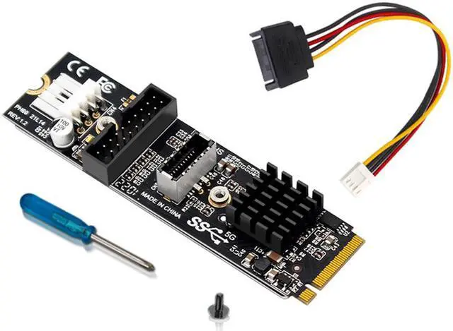 Alt view image 7 of 7 - Weastlinks M.2 M Key NVME PCIe to USB 3.1 Front Panel Expansion Board Card 10Gb TYPE-E + 5Gb 20 Pins 2 Port USB3.0 Adapter Hub Riser for PC