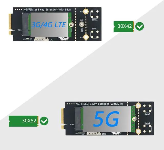 Alt view image 4 of 7 - Weastlinks NEW NGFF M.2 B Key Extender Adapter Card Riser NANO SIM Slot M2 B-Key to B-Key Support 3042 3052 3G/4G/5G M2 Wifi Network Module