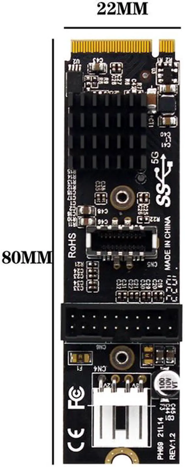 Alt view image 6 of 7 - Weastlinks M.2 M Key NVME PCIe to USB 3.1 Front Panel Expansion Board Card 10Gb TYPE-E + 5Gb 20 Pins 2 Port USB3.0 Adapter Hub Riser for PC