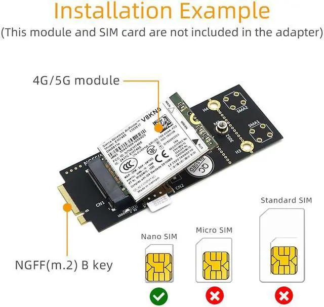 Alt view image 3 of 7 - Weastlinks NEW NGFF M.2 B Key Extender Adapter Card Riser NANO SIM Slot M2 B-Key to B-Key Support 3042 3052 3G/4G/5G M2 Wifi Network Module