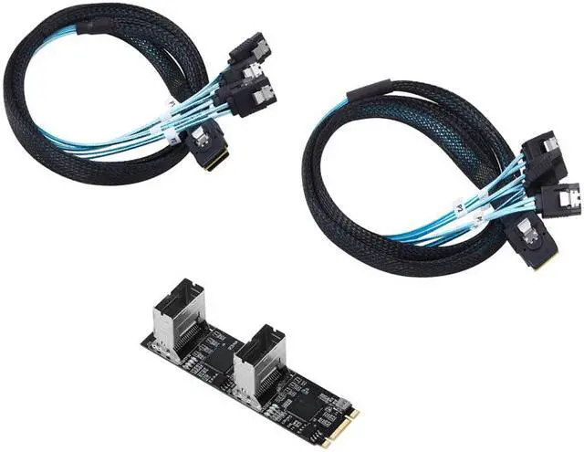 Alt view image 5 of 7 - Weastlinks NEW M.2 to SATA Card PCI Express 3.0 M2 to SATA Multiplier Adapter 8 Port SATA 3 6Gbps Controllers B+M Key with 2 Mini SAS Cable