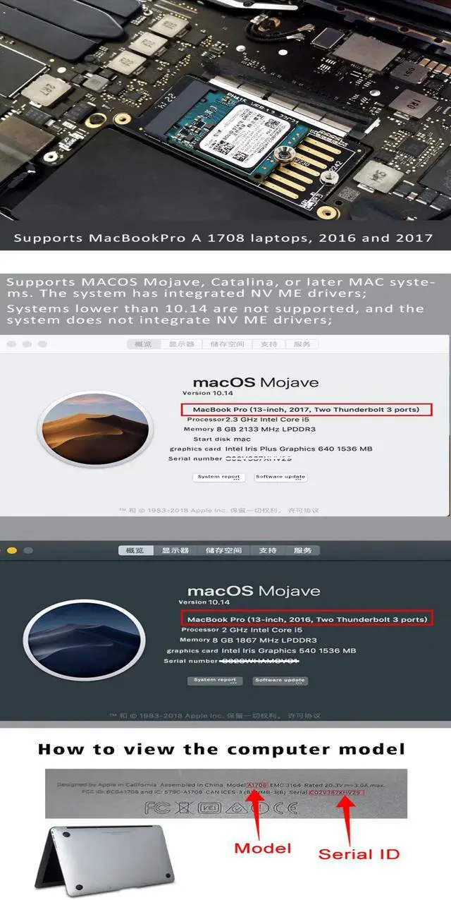 Alt view image 6 of 7 - Weastlinks A1708 SSD Adapter Card Reader M Key NVMe M2 SSD Adapter Card NGFF M.2 SSD Riser for A1708 2016 2017