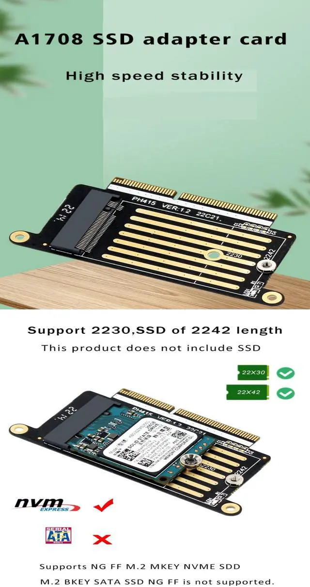 Alt view image 5 of 7 - Weastlinks A1708 SSD Adapter Card Reader M Key NVMe M2 SSD Adapter Card NGFF M.2 SSD Riser for A1708 2016 2017