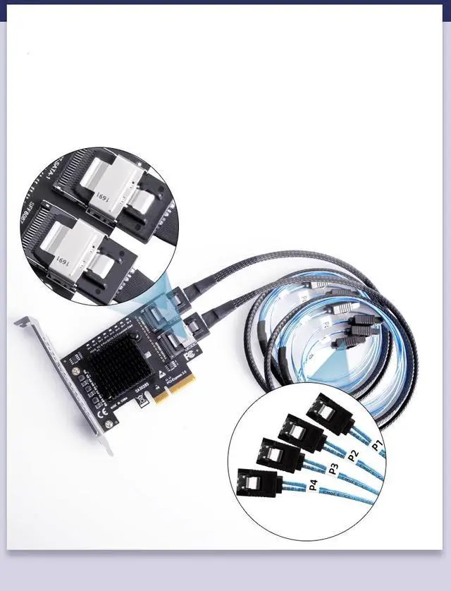 Alt view image 6 of 7 - Weastlinks Chi a Mining PCIe to Mini SAS 8087 4 Port SATA 3 6G SSD Adapter PCI-e PCI Express X1 Controller Expansion Card