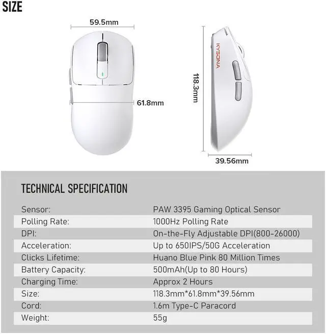 Alt view image 7 of 7 - Weastlinks Wireless Gaming Esports Mouse 26000DPI 6 Buttons Optical PAM3395 Computer Mice For Laptop PC